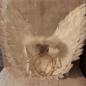 White Feather Angel Wings with Gold Halo